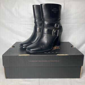 Women’s Size 7 Harley Davidson Dina Black Leather Buckle Strap Block Heels 3.5”